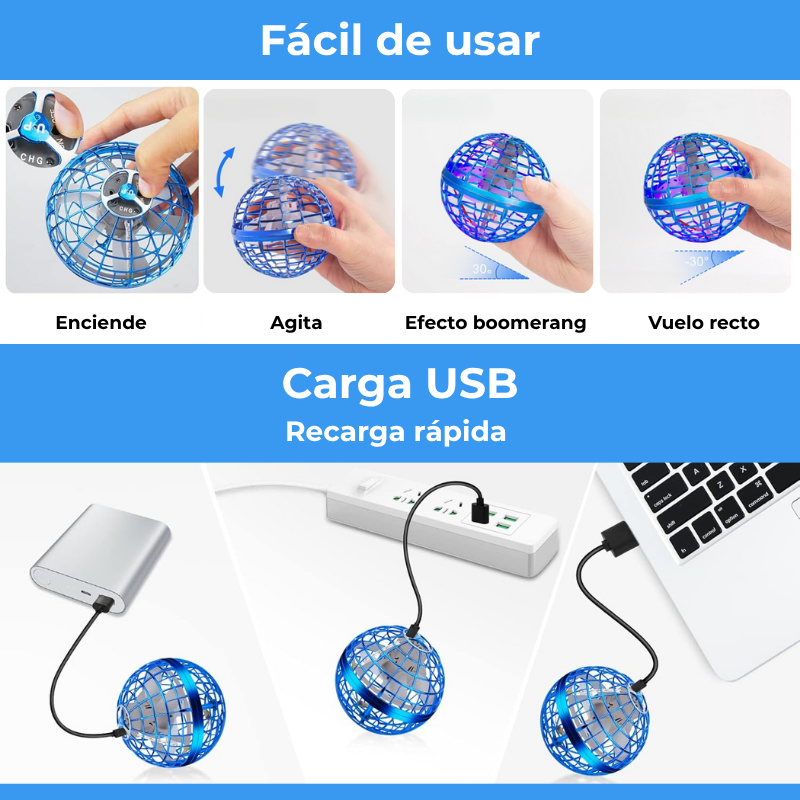 Orbe Volador con Luces LED – Flying Spinner Recargable | Pelota voladora mágica