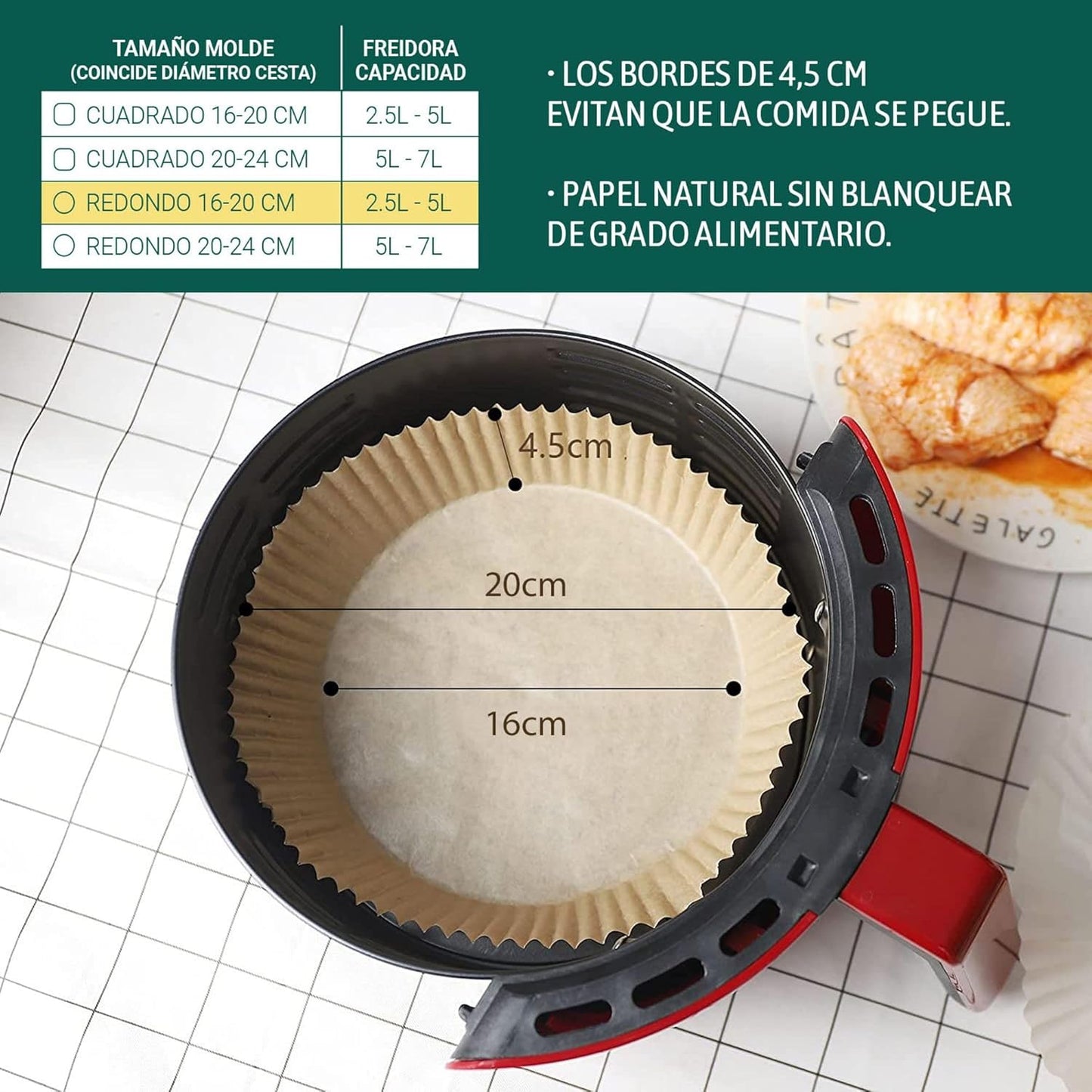 Papel para Airfryer Antiadherente – Pack de 50 Unidades