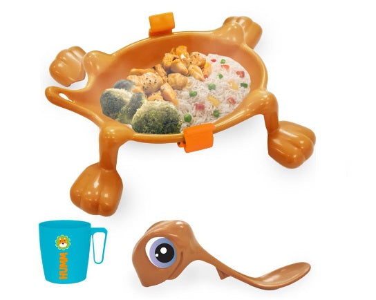 Set de Alimentación para Bebé con Forma de Tortuga – Plato, Cuchara, Tapa y Vaso