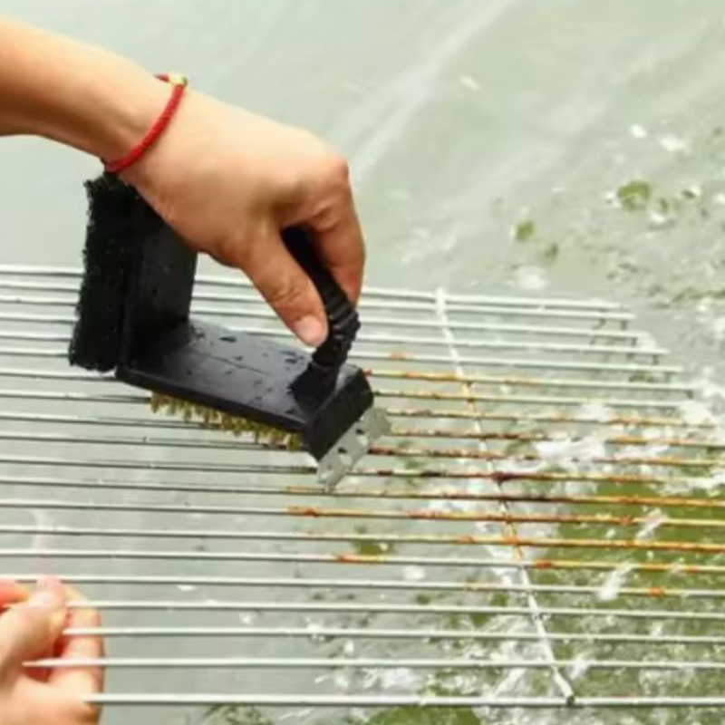Cepillo de Alambre de Cobre 3 en 1 para Parrilla con Esponja y Espátula de Limpieza
