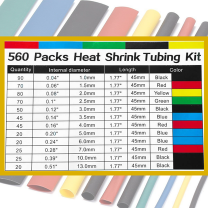 Set de 560 Tubos Termorretráctiles – Mangas Aislantes Multicolores para Reparación de Cables