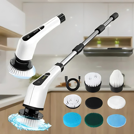 Cepillo Eléctrico de Limpieza Multifuncional – 8 Cabezales Giratorios para Baño, Cocina y Hogar